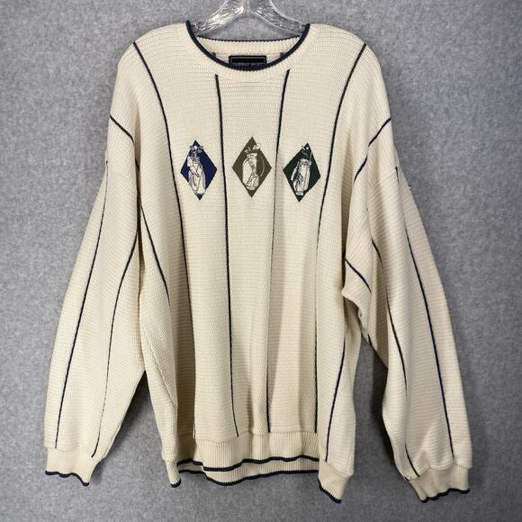🏌️ Fairway Sport Mens XL Cream Golf Sweater Vintage 90s Fairwaycore 🏌️ - Picture 2 of 10